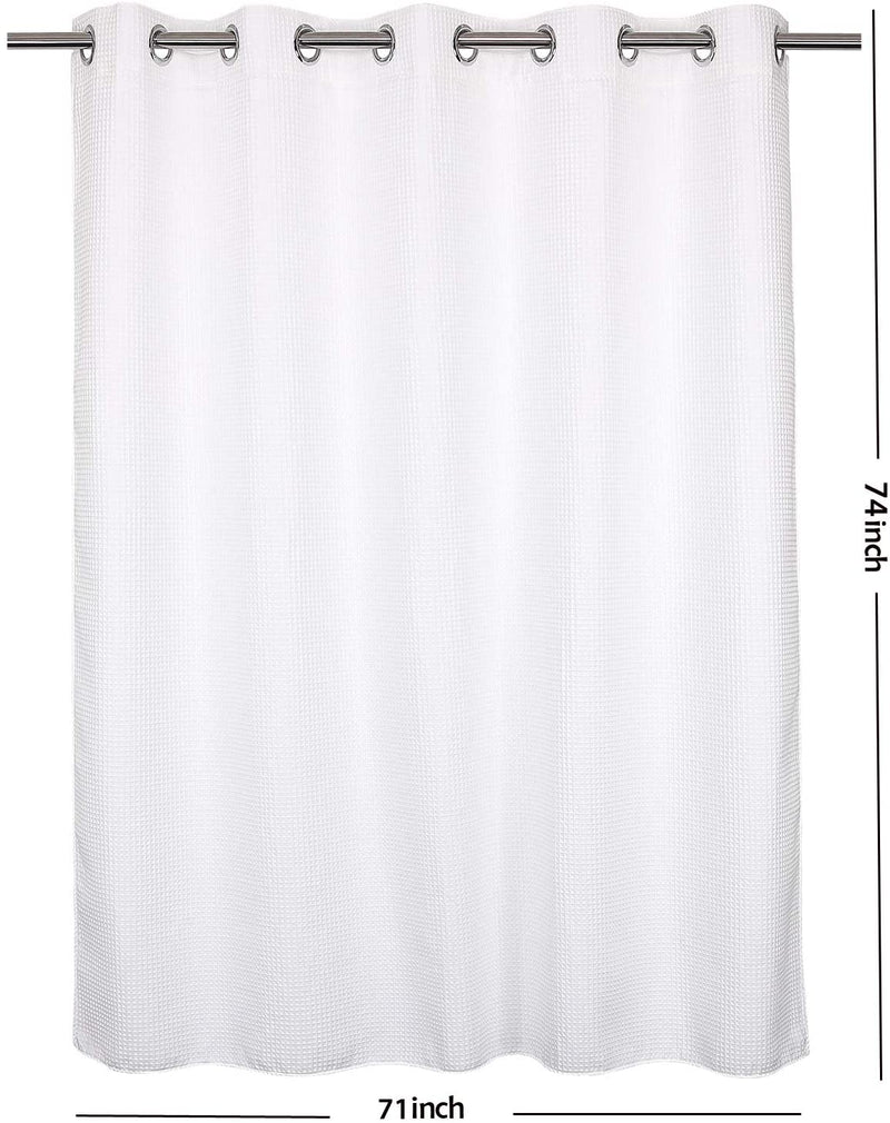 Hotel Grade No Hooks Needed Shower Curtain with Snap in Liner,Water Repellent, Machine Washable (White-No Window, 71"X74"(W/Liner))