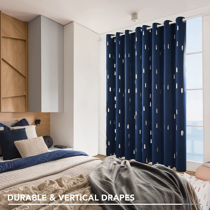 Deconovo Curtains Blue - Blackout Curtains 84 Inch Length 2 Panels, Silver Printed Room Darkening Curtains Grommet, Living Room Thermal Insulated Curtain Drapes, Sliding Door Curtains 52*84 Inch