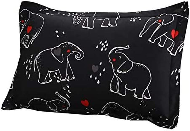 MAG Lovely Elephant Bed Sheet 3PC Black Color Queen Size Bedding Sheet Set with 1 Flat & 1 Fitted Sheet with 1 Pillow Cases , 12” Deep for Kids,Boys and Girls