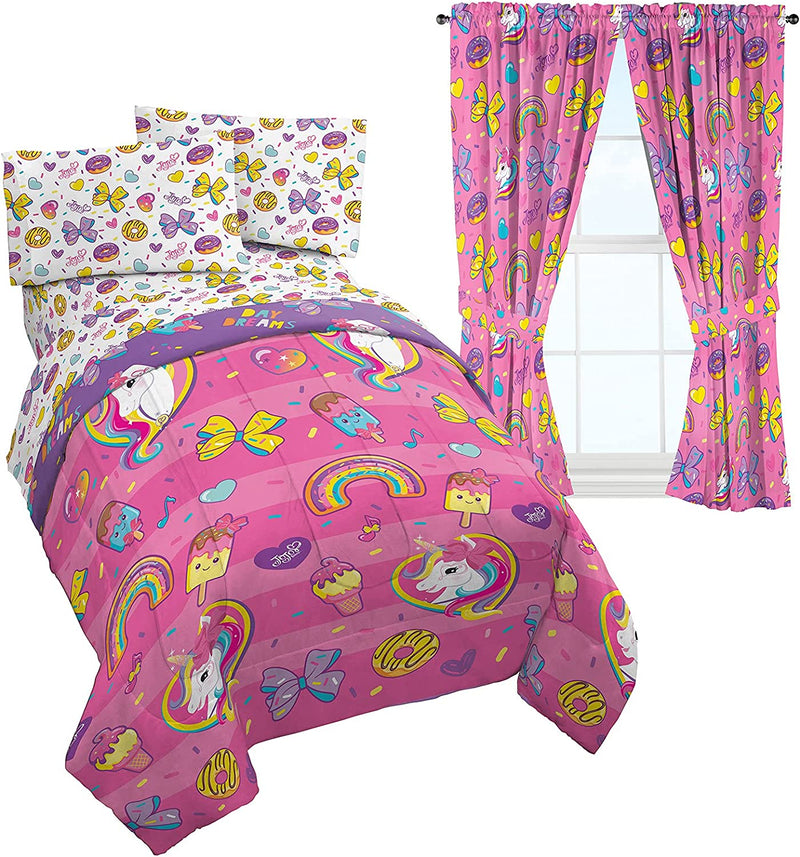 Nickelodeon Jojo Siwa Sprinkles & Ice Cream 6 Piece Bedroom Set- Includes Twin Bed Set & Window Drapes/Curtains - Super Soft Fade Resistant Microfiber Bedding (Official Nickelodeon Product)