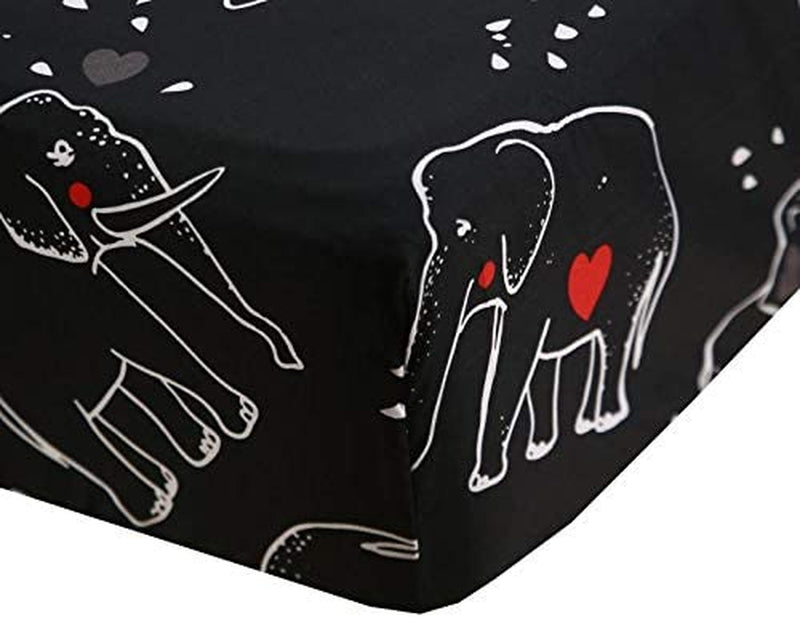 MAG Lovely Elephant Bed Sheet 3PC Black Color Queen Size Bedding Sheet Set with 1 Flat & 1 Fitted Sheet with 1 Pillow Cases , 12” Deep for Kids,Boys and Girls
