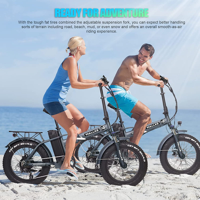 Wallke H2 Folding Electric Bike for Adults 20 Inch 500W BAFANG Motor 48V 13Ah Lithium Battery Removable-Ul Certified Shimano 7-Speed Fat Tire Ebike Snow Mountain Beach Electric Bicycle