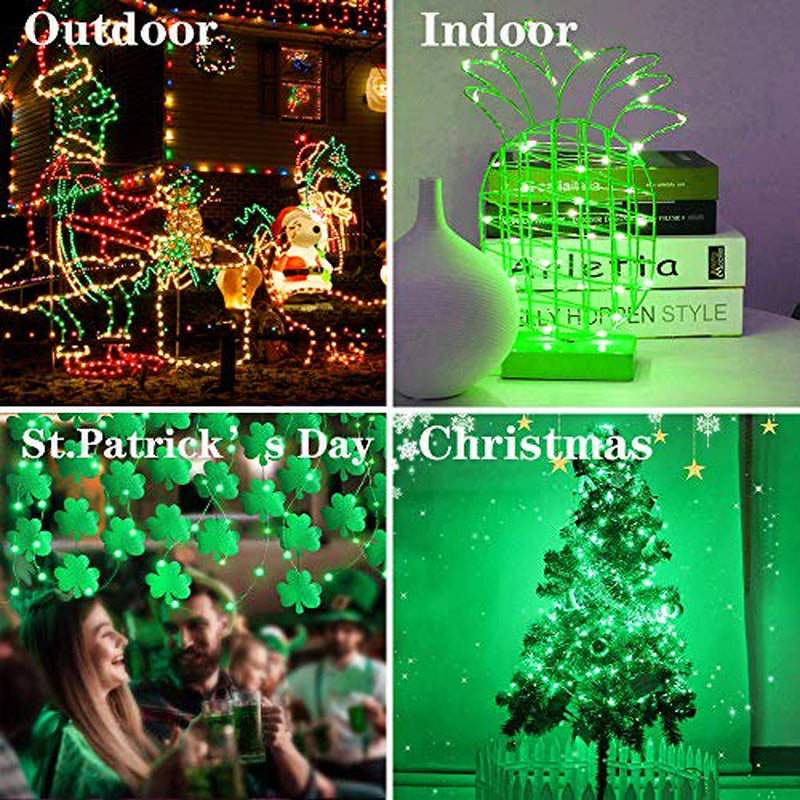 Solar St. Patrick'S Day String Lights Green Outdoor Waterproof 72Ft 100 LED?2 Pack? 8 Modes Copper String Lights Fairy Lights for Valentine'S Day Garden, Patio, Fence, Balcony, Outdoors(Green 2Pcs?