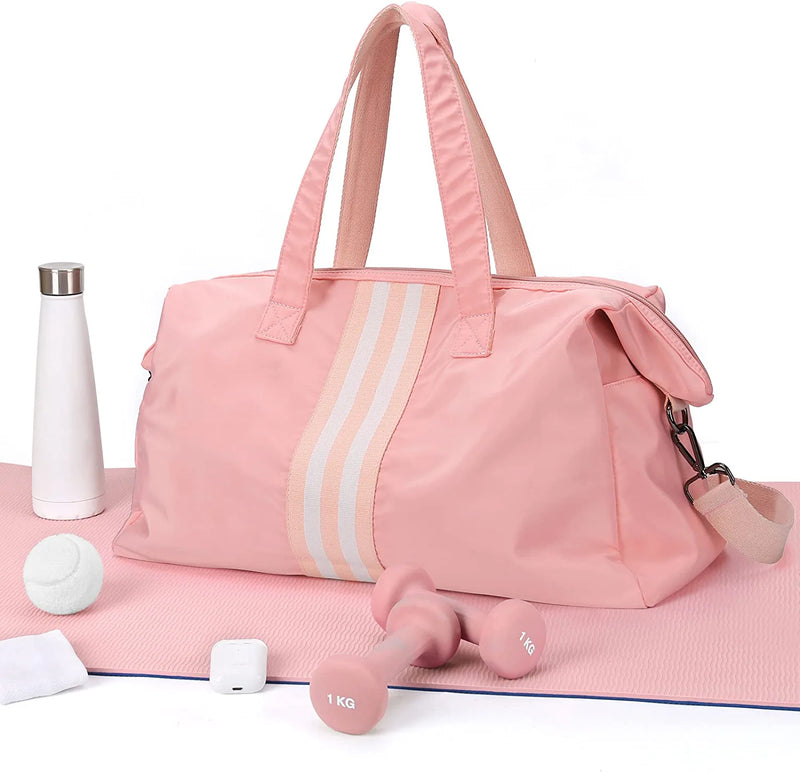 Gym Duffel Bag for Women, Sports Travel Bag with Wet Pocket, Weekender Overnight Bag for Ladies Girls Travel, Gym, Yoga, School Dance Bag for Weekend Pink