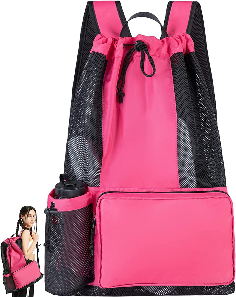 AHIBGRN Gym Drawstring Bags, Mesh Swim Bag, Swimming Bags for Swimmers, Large Beach Backpack, Mens Beach Bag Backpack