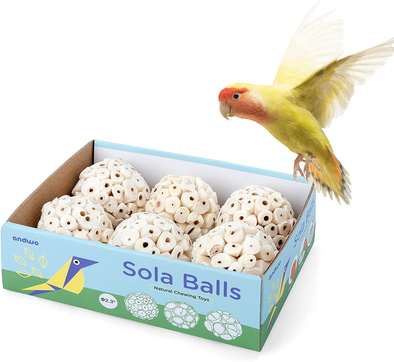 Andwe Bird Toy Sola Ball - Natural Soft Chew Shredding & Foraging Toy for Cockatiel Conure Quaker Parrot Budgie Parakeet Rabbit Bunny Guinea Pig Chinchilla (Style 1 (Pack of 6))