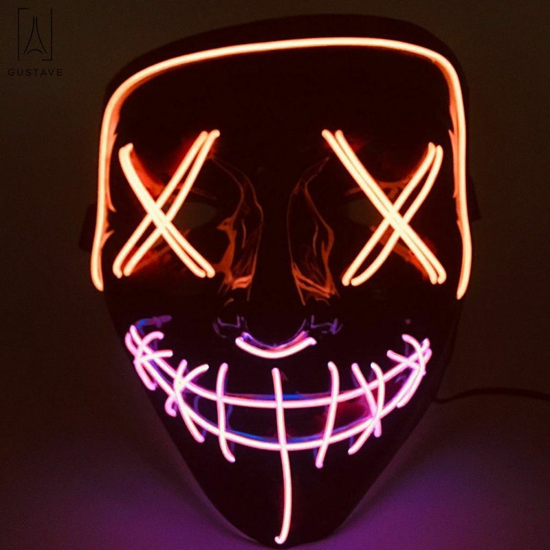 Gustave Halloween Scary Light Mask 4 Modes 2 Colors Cosplay Led Costume Mask EL Wire Light up for Festival Party Costume Christmas "Fluorescent Green+White"