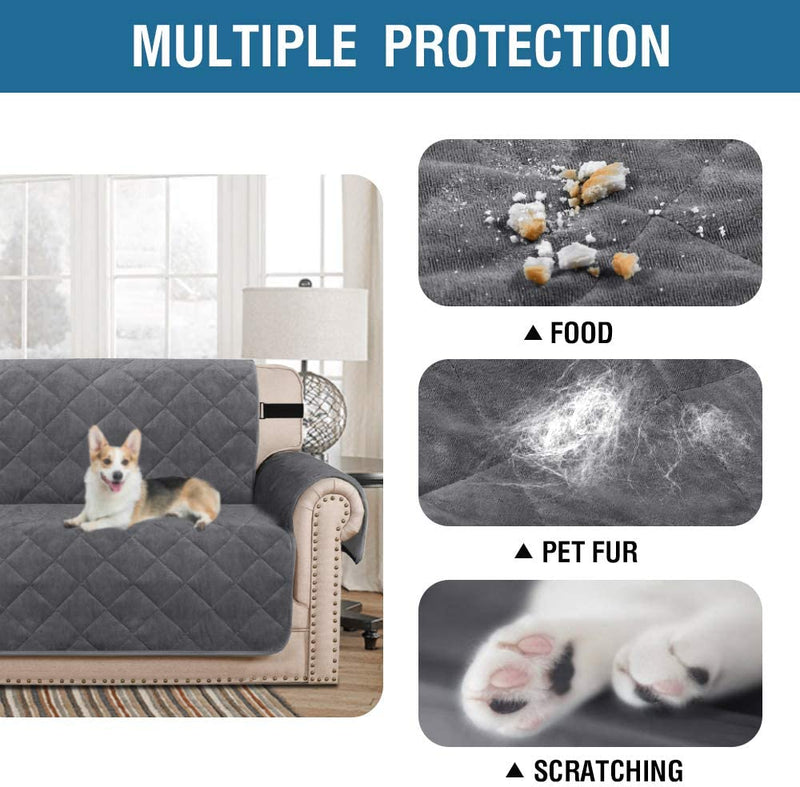 H.VERSAILTEX Thick Velvet Sofa Cover Soft Couch Cover for 3 Cushion Cover Washable Furniture Protector for Dogs Non-Slip Sofa Slipcover with Elastic Strap Fit Sitting Width up to 70"(Sofa, Grey)