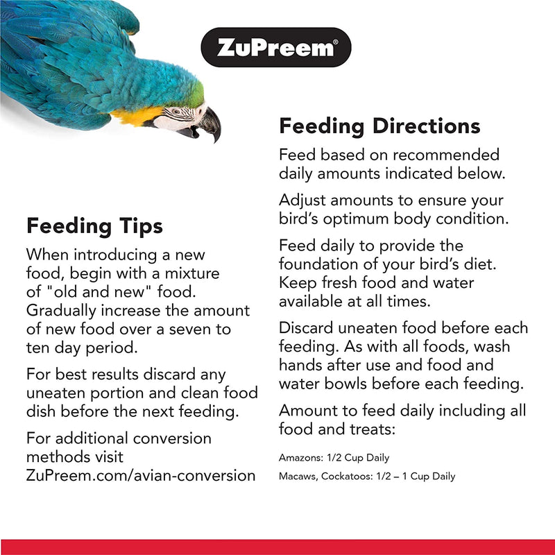 Zupreem Smart Selects Bird Food for Large Birds, 4 Lb - Everyday Feeding for Amazons, Macaws, Cockatoos