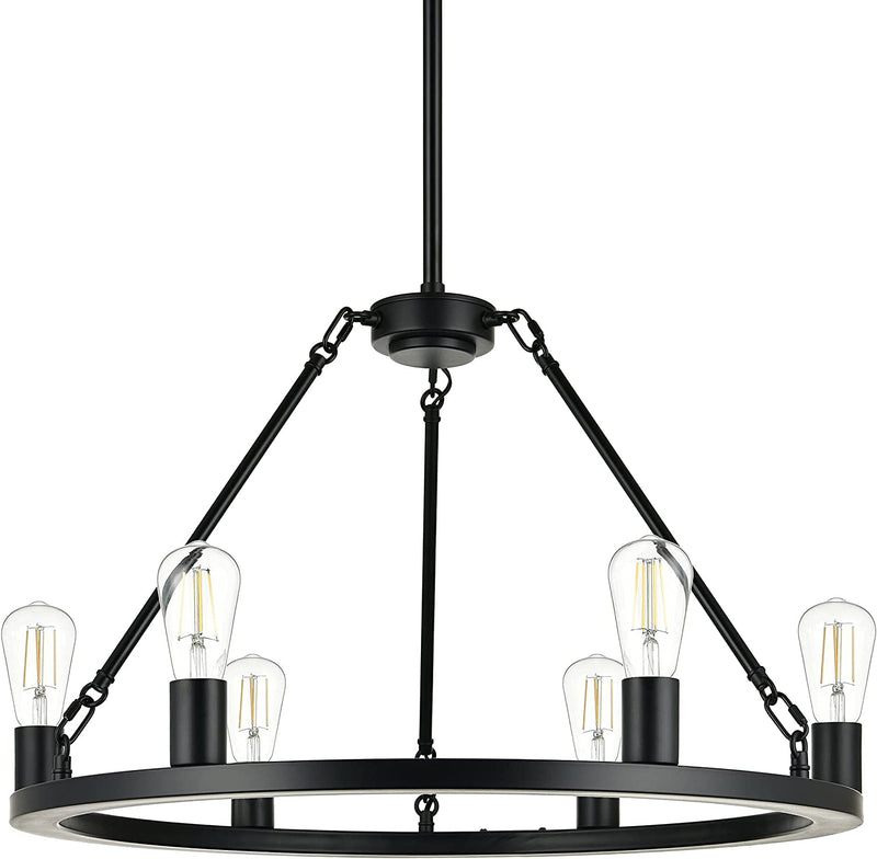 Linea Di Liara Sonoro Black Chandelier Dining Room Light Fixture Small Wagon Wheel Chandelier Rustic round Industrial Modern Farmhouse Chandeliers for Dining Room Entryway Foyer, 7 Bulbs Included