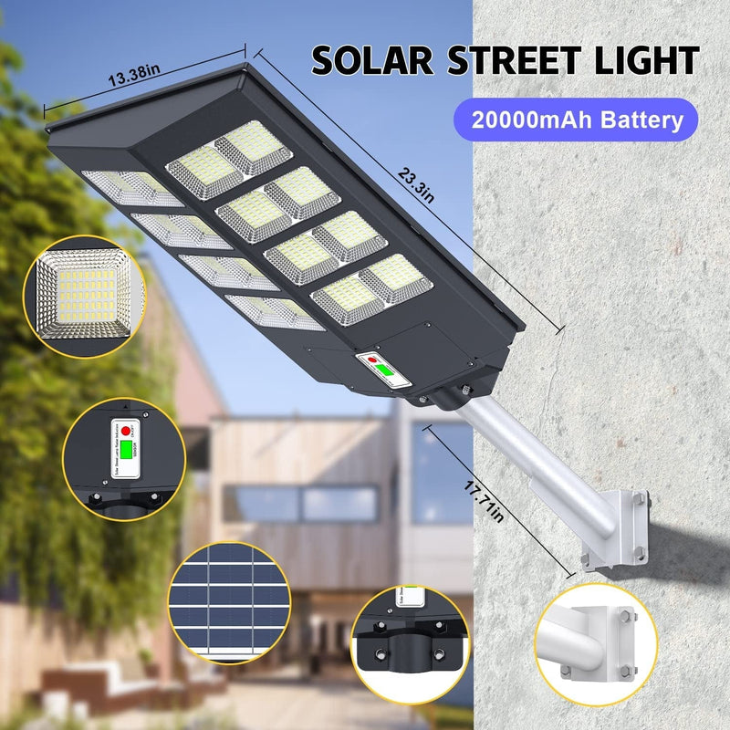 A-ZONE 800W Solar Street Lights Outdoor Waterproof, 80000LM High Brightness Dusk to Dawn LED Lamp, with Motion Sensor and Remote Control, for Parking Lot, Yard, Garden, Patio, Stadium, Piazza