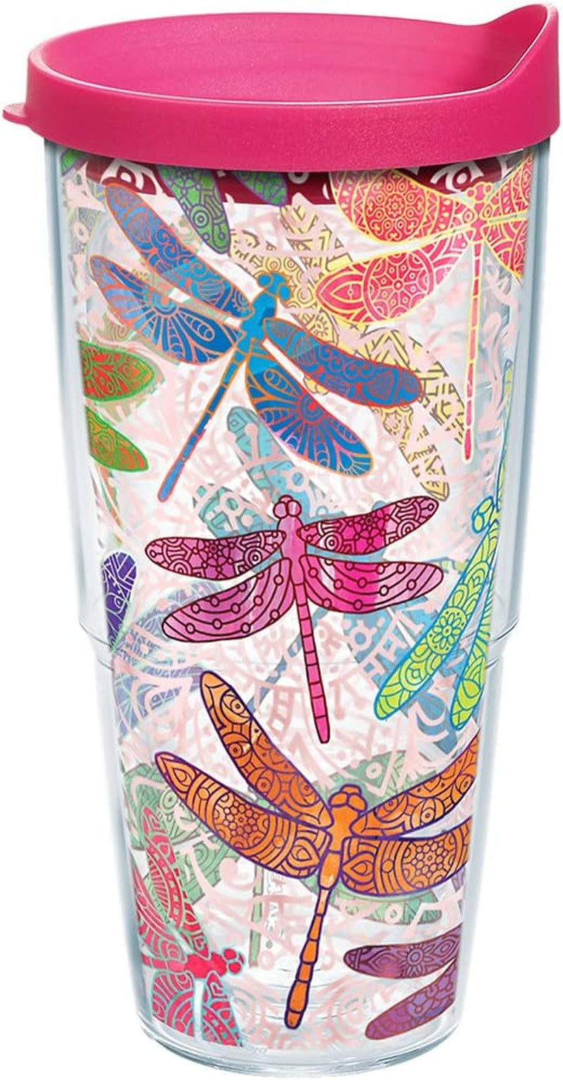 Tervis Made in USA Double Walled Dragonfly Mandala Insulated Tumbler Cup Keeps Drinks Cold & Hot, 24Oz, Classic