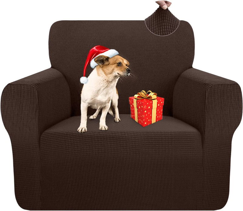 Kiduck High Stretch Chair Sofa Cover Form Fit Super Soft Couch Cover for Armchair Pet Friendly Furniture Protector with Elastic Bottom Machine Washable (Small,Chocolate)
