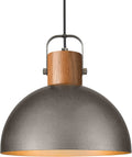 ELYONA Modern Pendant Light for Kitchen Island 12" Wood Dome Hanging Lamp with Matte Black Metal Shade Adjustable Industrial Pendant Light Fixtures for Farmhouse Dining Room Bar Living Room Hollway