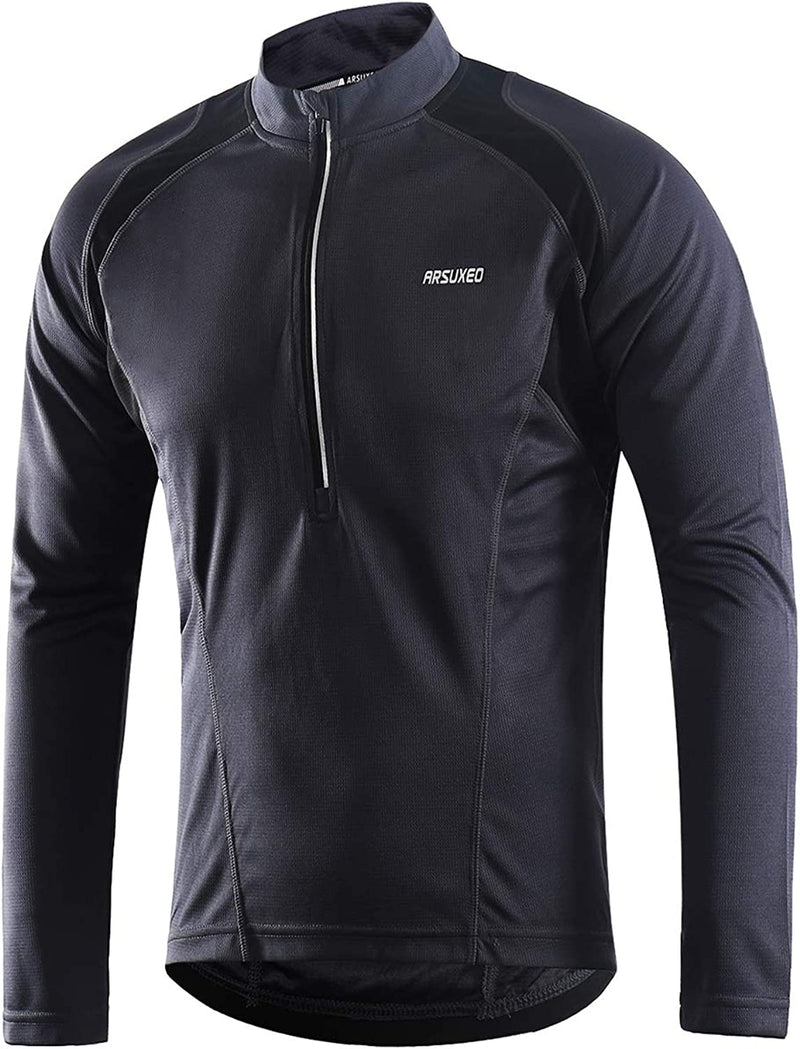 ARSUXEO Men'S Half Zipper Cycling Jerseys Long Sleeves MTB Bike Shirts 6031