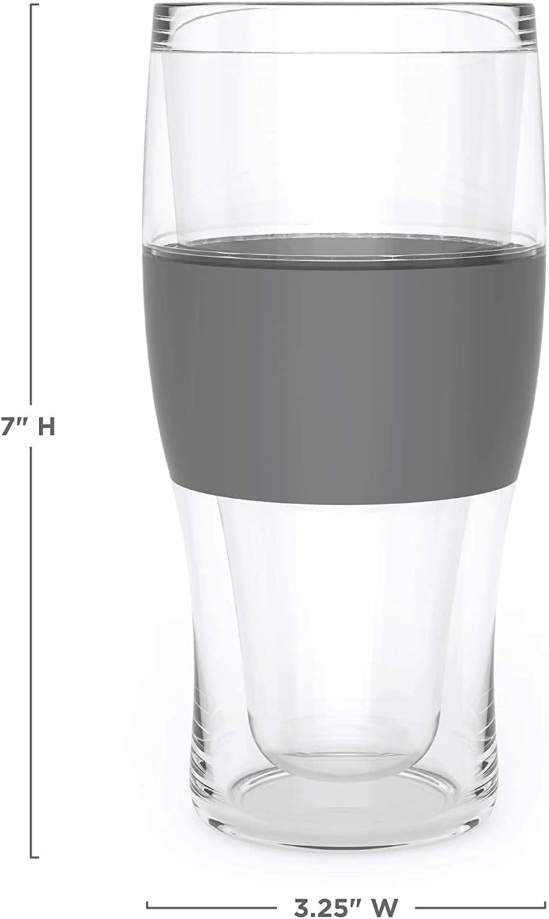 Host Freeze Beer Glasses, 16 Ounce Freezer Gel Chiller Double Wall Plastic Frozen Pint Glass, Set of 2, Grey