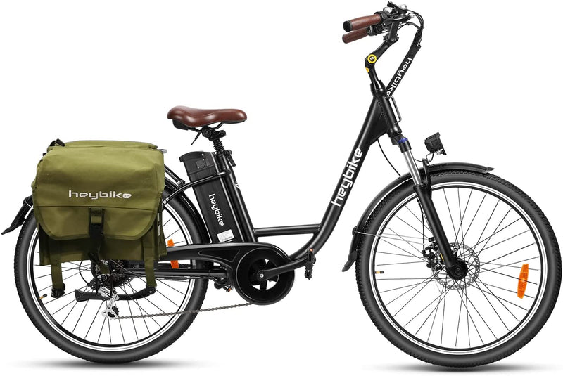 Heybike Cityscape Electric Bike 350W Electric City Cruiser Bicycle up to 40 Miles Removable Battery, Shimano 7-Speed and Dual Shock Absorber, 26" Electric Commuter Bike for Adults