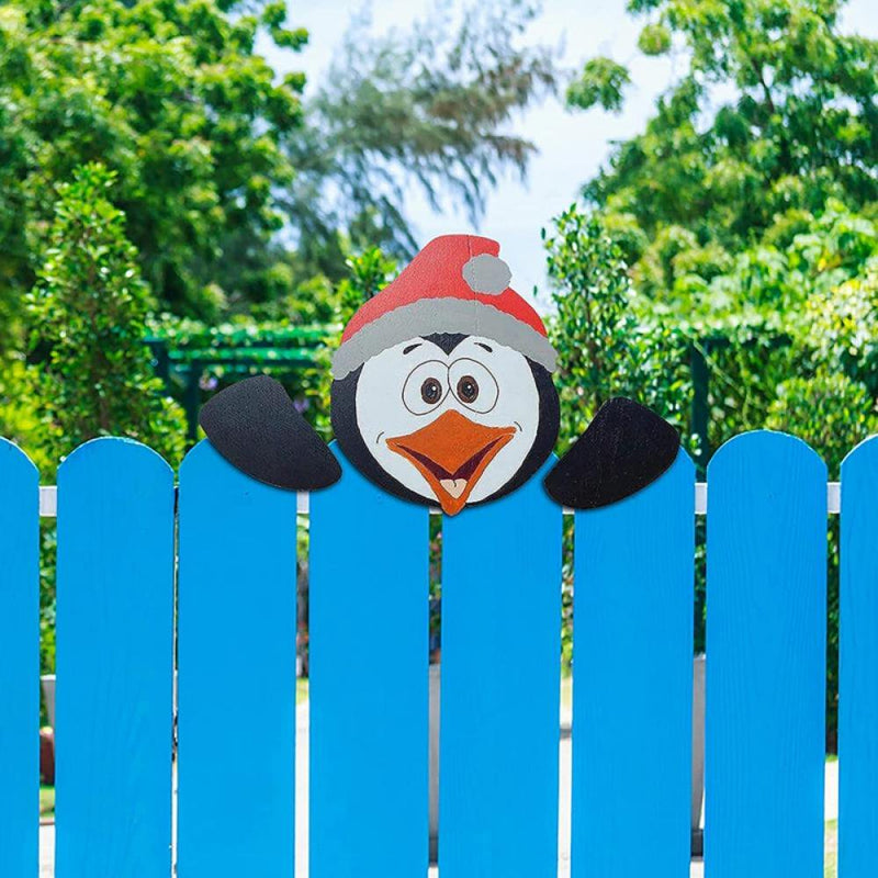 Christmas Santa Claus Fence Peeker , Reindeer Peeking Garden Yard Art Xmas Home Patio DIY Holiday Decor Outdoor Cute Garden Fence Sign Decoration Ornament
