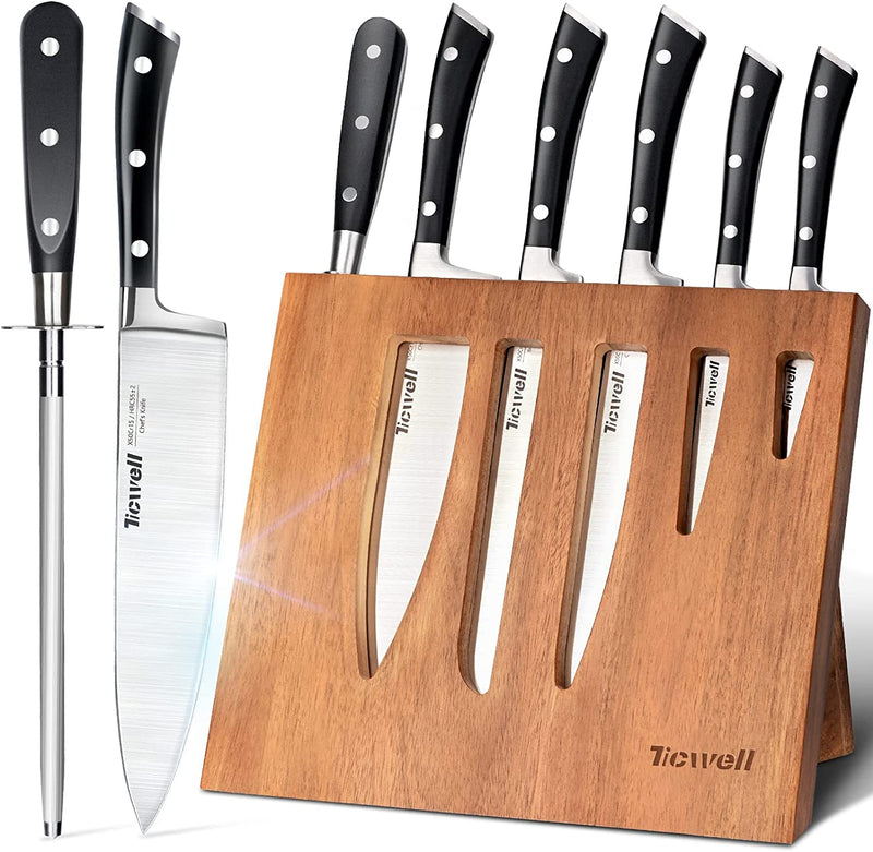 Knife Set TICWELL 16 Pieces Kitchen Knife Set, Professional Chef Kitchen Knife Set with Block, High Carbon Stainless Steel Knife Block Set with Sharpener, Peeler and Shears