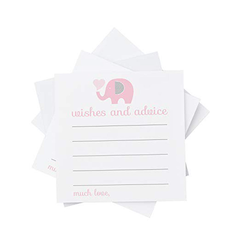 Pink Elephant Advice and Wishes Cards Pack of 25 Girls Baby Shower Games Well Wish Kids Birthday Time Capsule Cute Jungle Princess Animal Event Supply (4X4 Size) Paper Clever Party