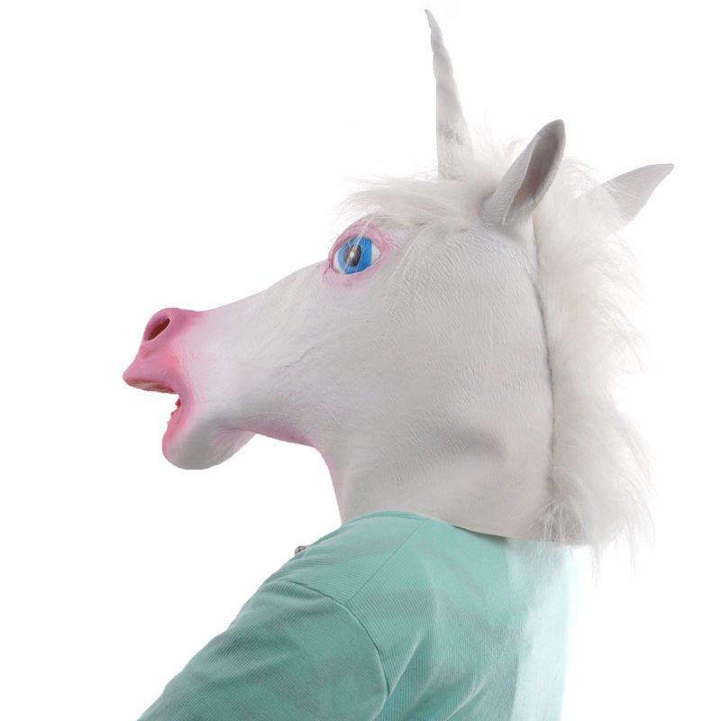 Inevnen Unicorn Head Mask Creepy Party Deluxe Novelty Halloween Costume Party Latex Animal Head Mask
