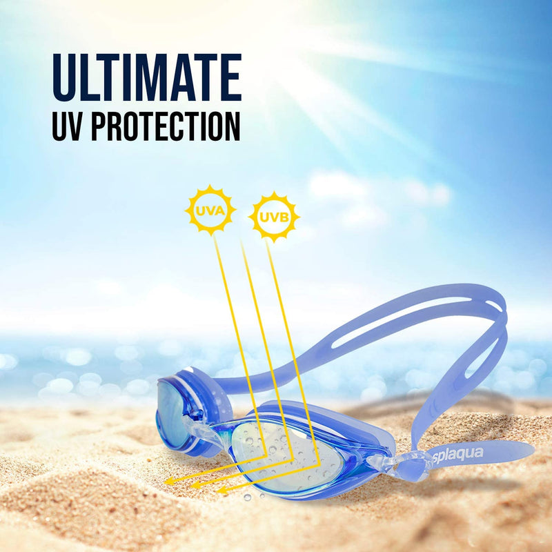 Splaqua Swim Goggles Adult Men Women Youth Kids anti Fog Mirrored UV Protection