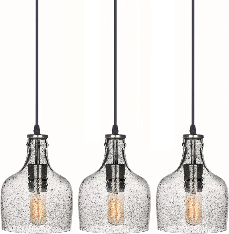 CASAMOTION Pendant Lights Kitchen Island Glass Pendant Lighting Marble Blue Hanging Light Fixtures Rustic Drop Ceiling Lights over Dining Room Table Bar Light Brushed Nickel 8.2 Inch Height 3 Pack