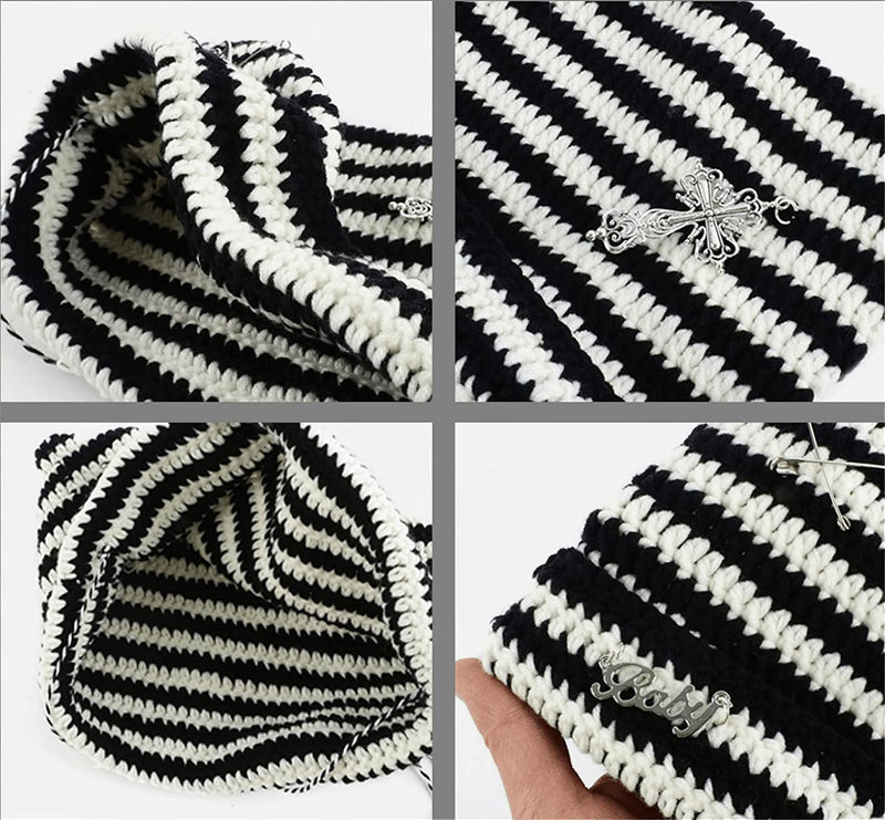 Grunge Beanies Crochet Knitted Hats for Women Girls Fox Cat Ear Goth Emo Alt Y2K Accessories Grunge Clothes