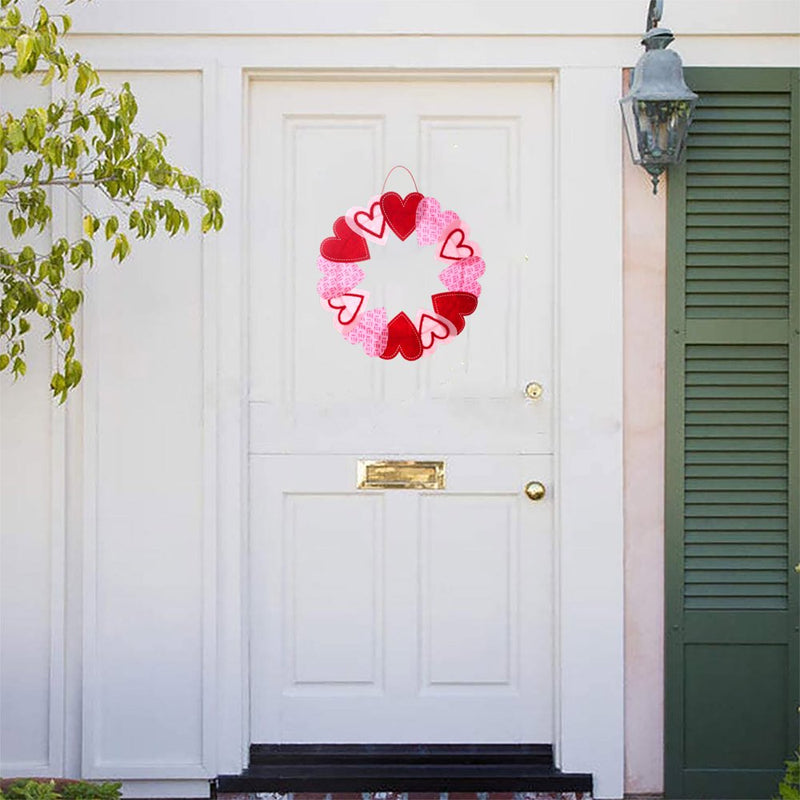 GENEMA 16 Inch Valentine'S Day Wreath Felt Love Heart Wreath Front Door Farmhouse Decor