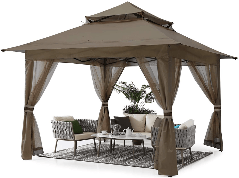 ABCCANOPY 13'x13' Gazebo Tent Outdoor Pop up Gazebo Canopy Shelter with Mosquito Netting (Khaki)