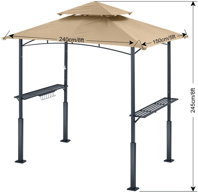 ABCCANOPY 8'x 5' Grill Gazebo Shelter, Outdoor BBQ Gazebo Canopy with LED Light (Khaki)
