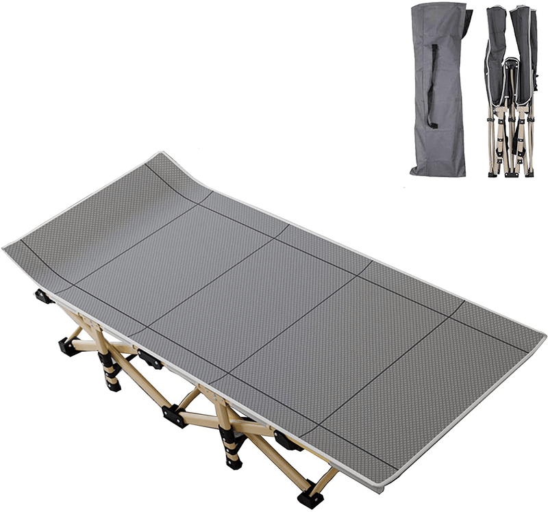 ABORON Folding Camping Cots for Adults, Folding Camping Cots Portable, Heavy Duty Sleeping Cots W/Mattress & Carrying Bag (75" L X 28" W + 75" L X 28" W, Kimono Gray Cot & Pearl Cotton Pads)