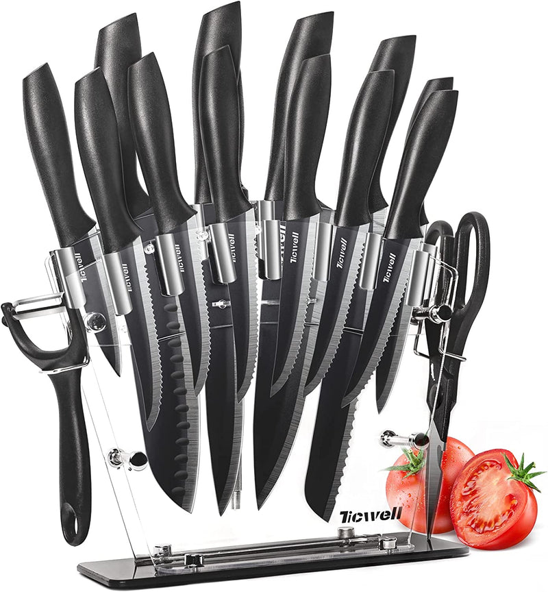 Kitchen Knife Set 16 Pieces TICWELL High Carbon Stainless Steel Knife Block Set Professional Chef with Sharpener, Peeler and Shears