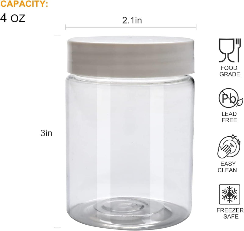 Accguan 30Pack 4Oz Plastic Jar Storage Container with White Lids Airtight Clear Wide-Mouth Slime Storage Jars for Cosmetic Cream Light Clay