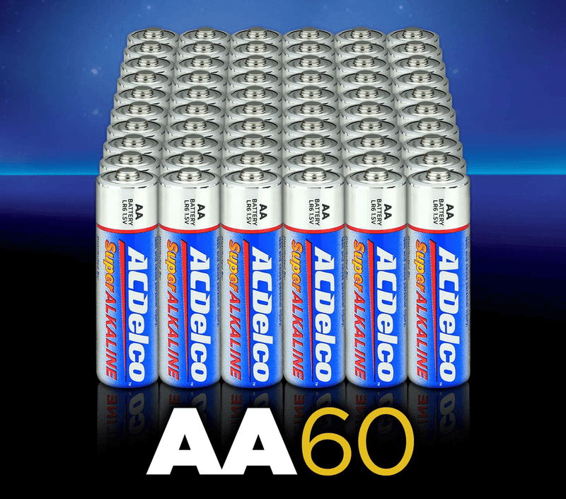 ACDelco 60-Count AA Batteries, Maximum Power Super Alkaline Battery, 10-Year Shelf Life, Recloseable Packaging