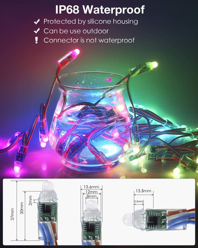 Aclorol WS2811 RGB LED Pixel String Lights Individually Addressable 5V Waterproof IP68 2X50Pcs Full Colour 12Mm Diffused Digital round LED for Christmas Holiday Party Sign Advertising Board Decorative