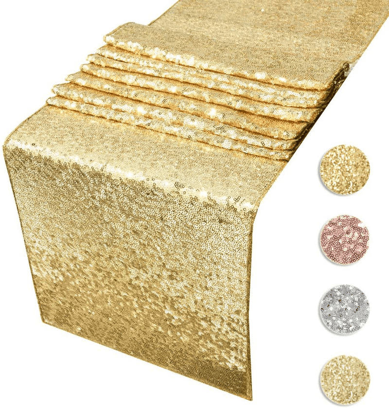 ACRABROS Sequin Table Runners Gold- 12 by 108 Inch Glitter Gold Table Runner-Gold Event Party Supplies Fabric Decorations for Holiday Wedding Birthday
