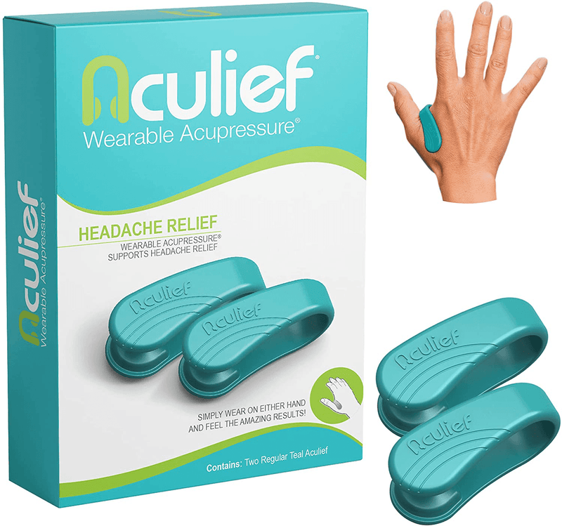 Aculief - Award Winning Natural Headache, Migraine, Tension Relief Wearable – Supporting Acupressure Relaxation, Stress Alleviation, Soothing Muscle Pain - Simple, Easy, Effective 2 Pack - (Teal)