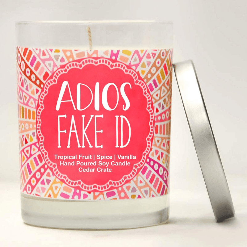 Adios Fake ID Scented Candle - 21st Birthday Gifts for Her, Finally Legal, R.I.P Fake ID, 21st Birthday Candles Gift idea for Women, Happy 21st Birthday for Women, Funny Birthday Gift Ideas