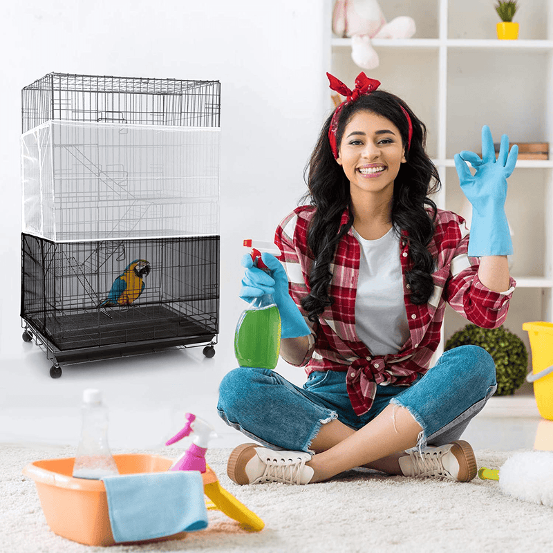 Adjustable Bird Cage Net Cover Birdcage Seed Feather Catcher Soft Skirt Guard Birdcage Nylon Mesh Netting for Parrot Parakeet Macaw Round Square Cages