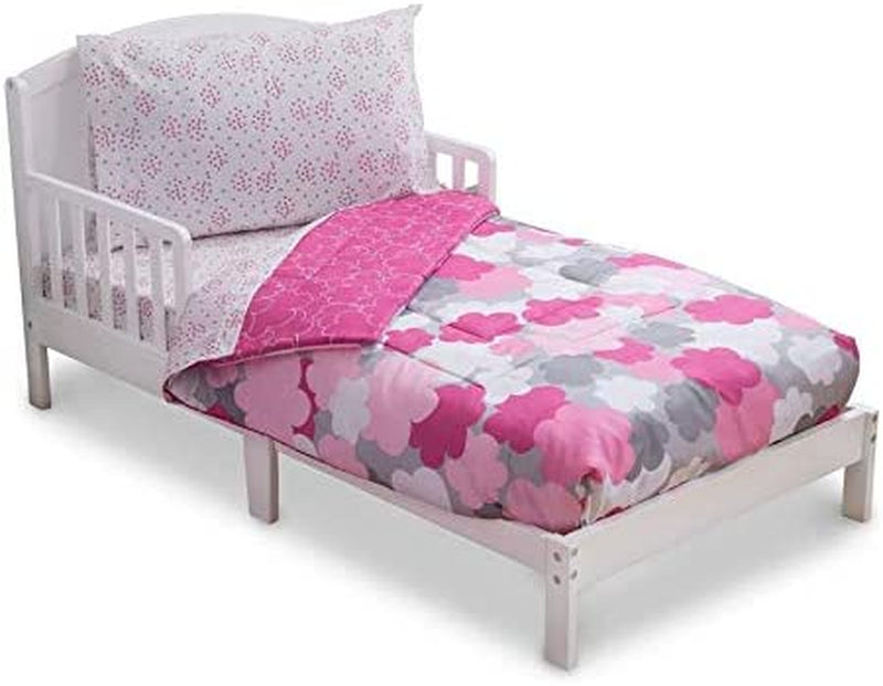 Delta Children 4 Piece Toddler Bedding Set for Girls - Reversible 2-In-1 Comforter - Includes Fitted Comforter to Keep Little Ones Snug, Bottom Sheet, Top Sheet, Pillow Case - Purple Stars Night
