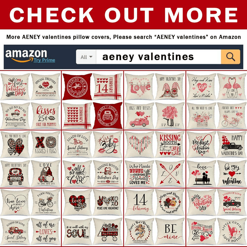 AENEY Valentines Day Pillow Covers 18X18 Set of 4 Valentines Day Decor for Home Buffalo Plaid Love Heart Truck Valentine Pillows Decorative Throw Pillows Farmhouse Valentines Day Decorations A319-18