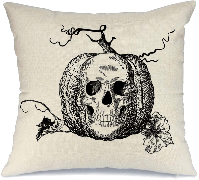 AENEY Wicked Halloween Skull Pumpkin Throw Pillow Cover 18 x 18 for Couch Wicked Vintage Fall Decorations Farmhouse Home Decor Autumn Black Decorative Pillowcase Cotton Linen Square Cushion Case