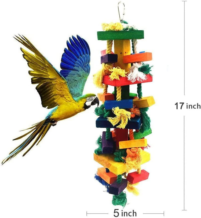 Bird Knots N Blocks Chew Toys for Large Parrot, Macaw Toys,Bird Swing Toys with Bells , Chew Toys with Colorful Loofah Balls, Parrot Cage Toys Set (3 Pack)