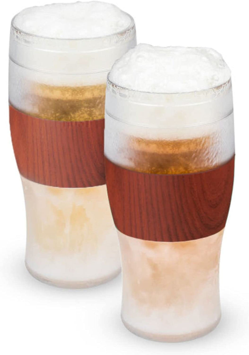 Host Freeze Beer Glasses, 16 Ounce Freezer Gel Chiller Double Wall Plastic Frozen Pint Glass, Set of 2, Grey
