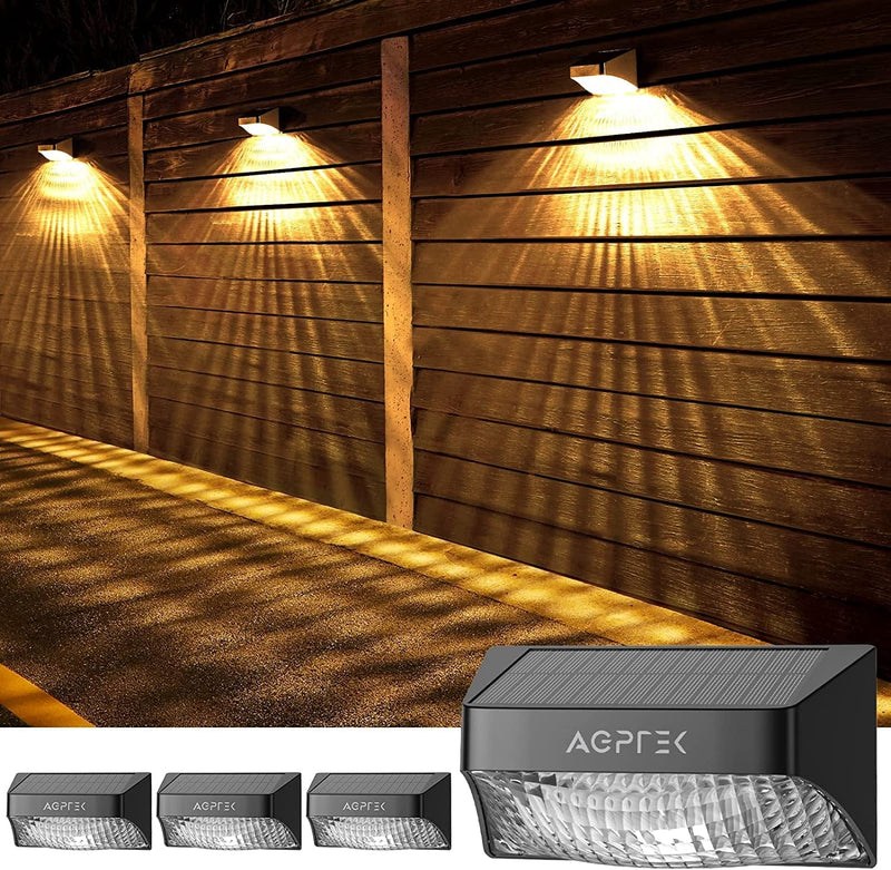 AGPTEK Solar Fence Lights Warm White & RGB Lock Mode 4Pack, 10 Lighting Modes Detachable Lampshade Fence Solar Lights IP65 Waterproof Outdoor Decorative Solar Lights for Fence, Wall, Patio, Step, Deck