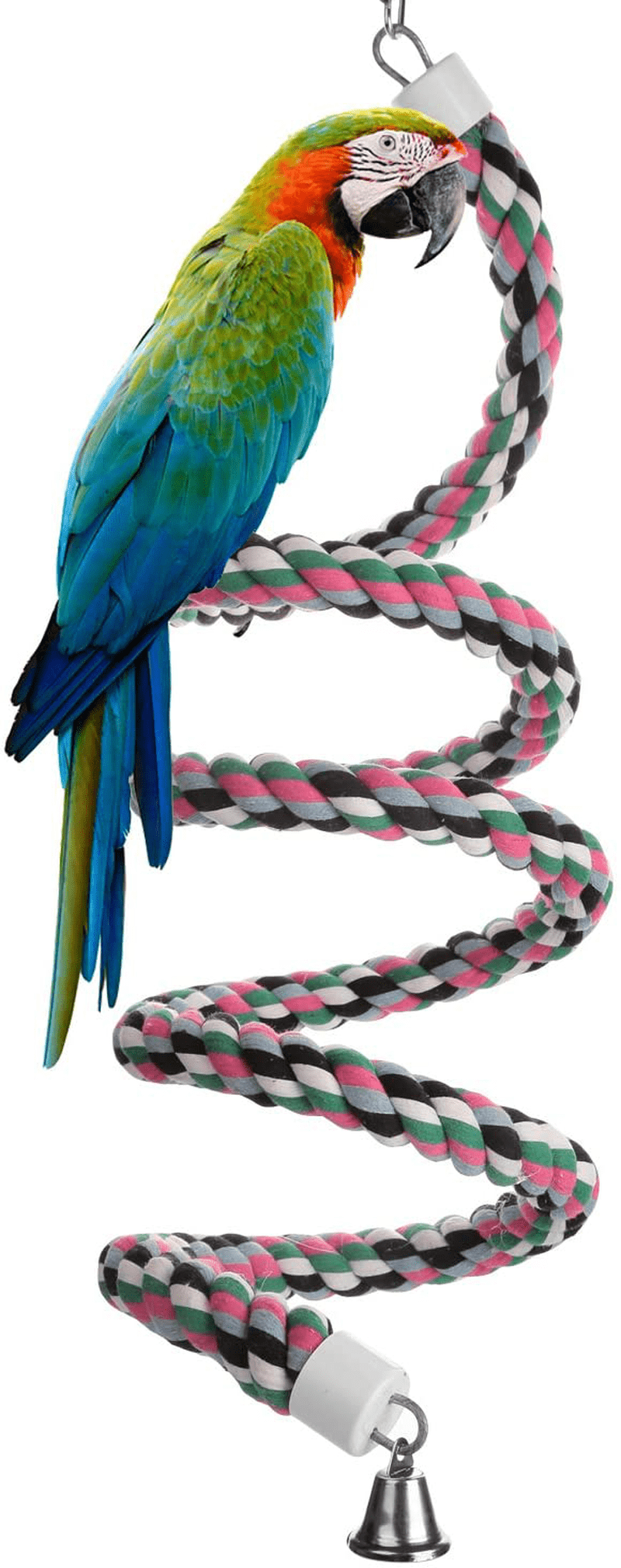 Aigou Bird Spiral Rope Perch, Cotton Parrot Swing Climbing Standing Toys with Bell