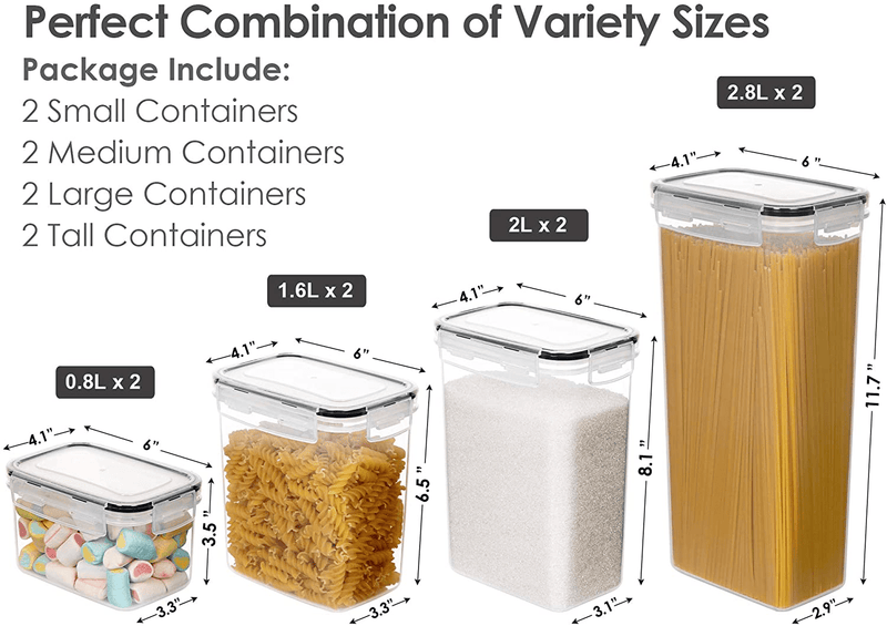 Airtight Food Storage Containers with Lids, Chefstory 8 PCS Plastic Storage Containers for Kitchen & Pantry Organization and Storage,Dry Food Canisters for Flour, Sugar and Cereal
