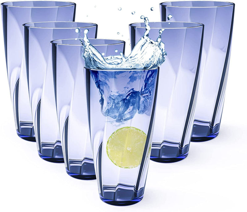 Alaiselit Unbreakable Plastic Cups Plastic Drinking Glasses Tumbler, Large Water Tumbler Set (Set of 6, 25 Oz) Dishwasher Safe Highball Drinking Glasses. (New Blue)
