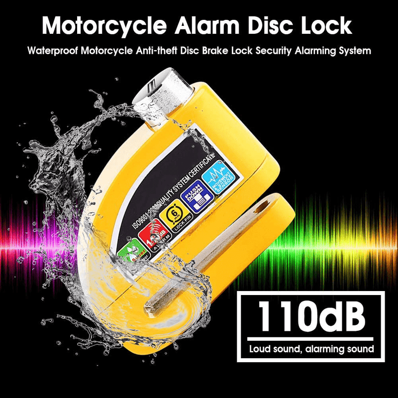 Alarm Disc Brake Lock Motorcycle Anti-theft Disc Lock Security Alarming System 110dB Security Lock Waterproof for Motorcycle Bike Scooter(Yellow)
